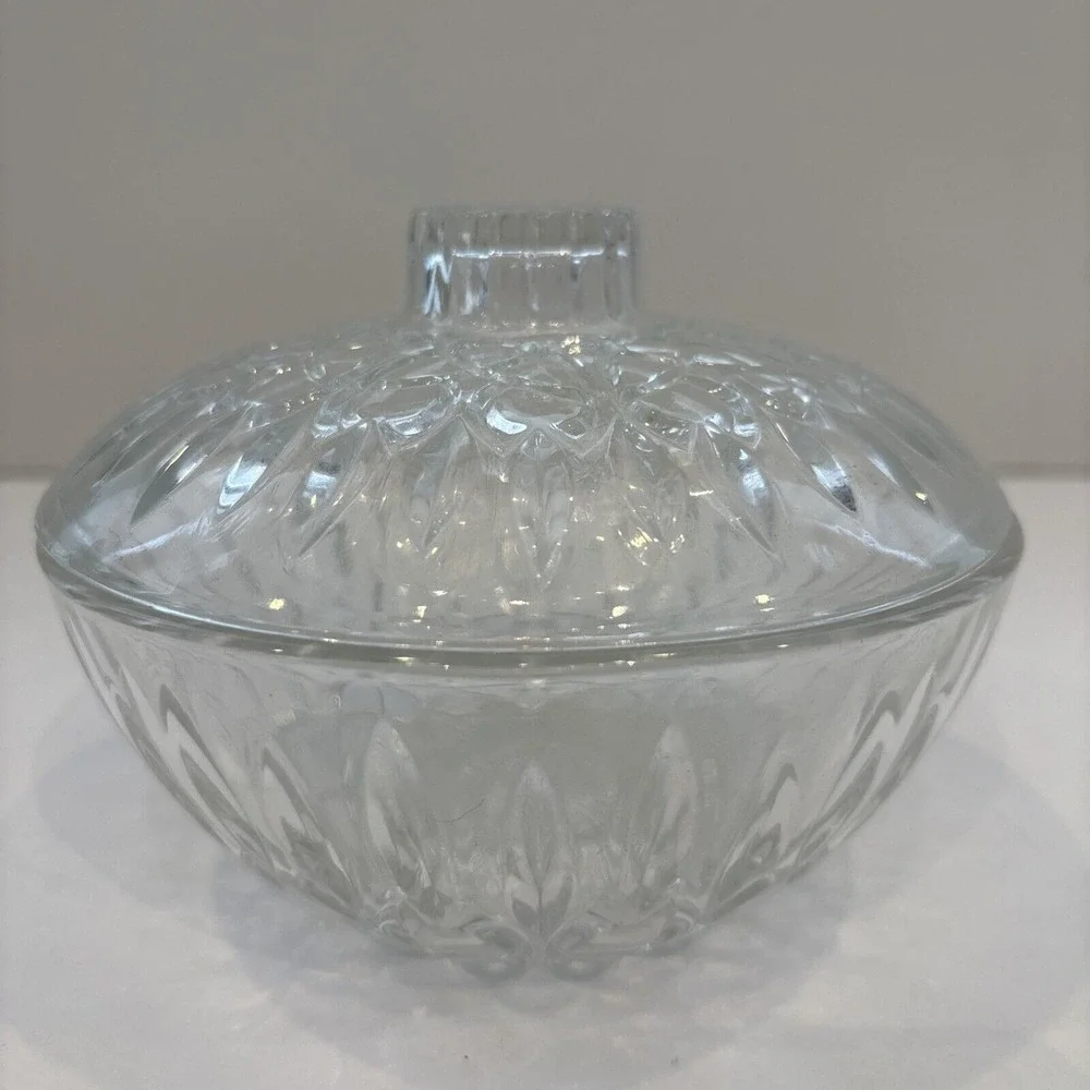 EUC Vintage Crystal Cut Glass Clear Candy Trinket Dish with Lid Pasari Indonesia